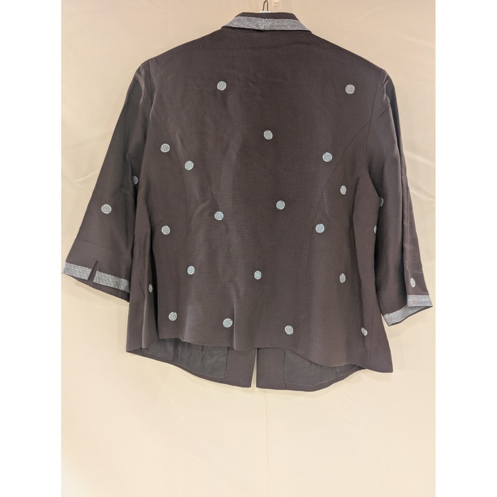 POSITIVE ATTITUDE 16 Petite Brown Blazer Jacket Polka Dot Trim Linen Blend - Picture 2 of 3
